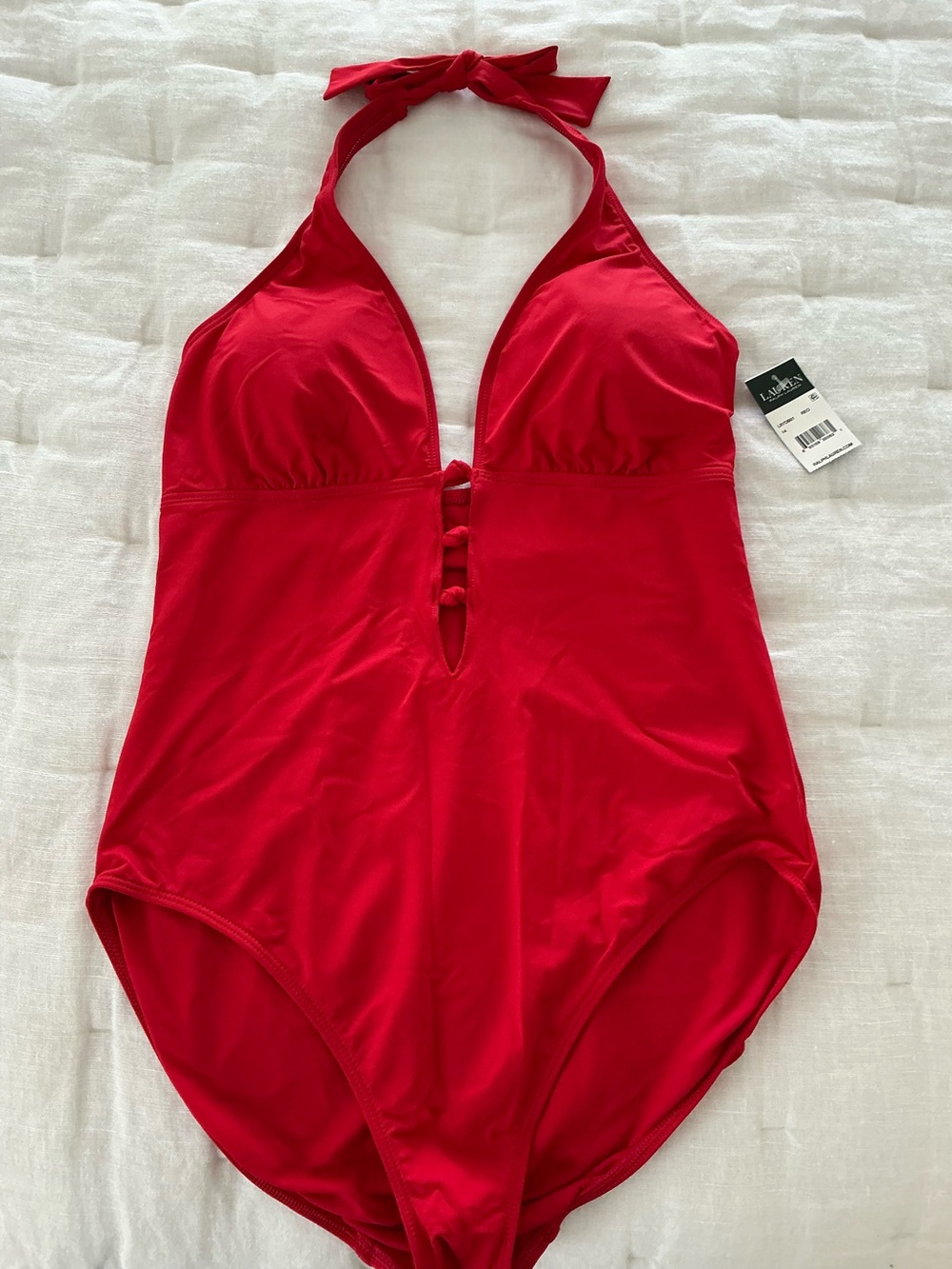 NWT Lauren Ralph Lauren Red Halter One-Piece Swimsuit